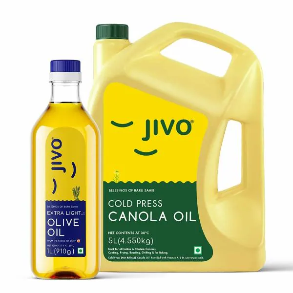 Jivo Canola Cold Press Edible Oil 5 Ltr + Extra light Olive Oil 1 Ltr