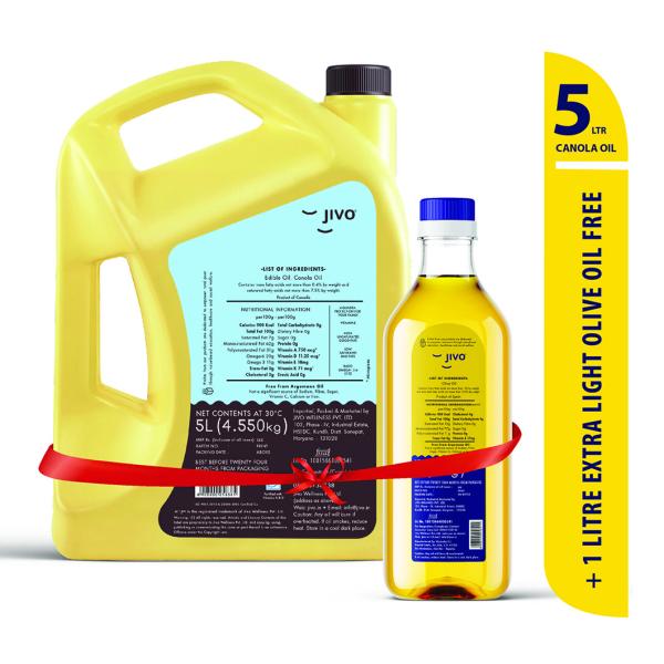 Jivo Canola Cold Press Edible Oil 5 Ltr + Extra light Olive Oil 1 Ltr