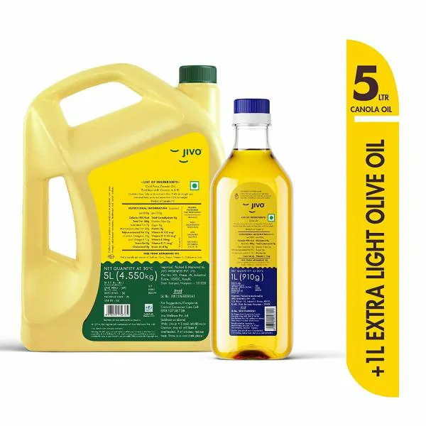 Jivo Canola Cold Press Edible Oil 5 Ltr + Extra light Olive Oil 1 Ltr