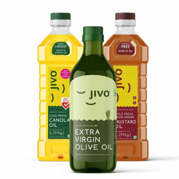Jivo Canola Cold Press Edible Oil, Extra Virgin Olive Oil & Kachi Ghani