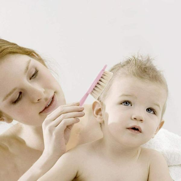 CHILDCHIC 1 Set of Baby Goat Hair Brush and Comb, Natural Soft Bristles