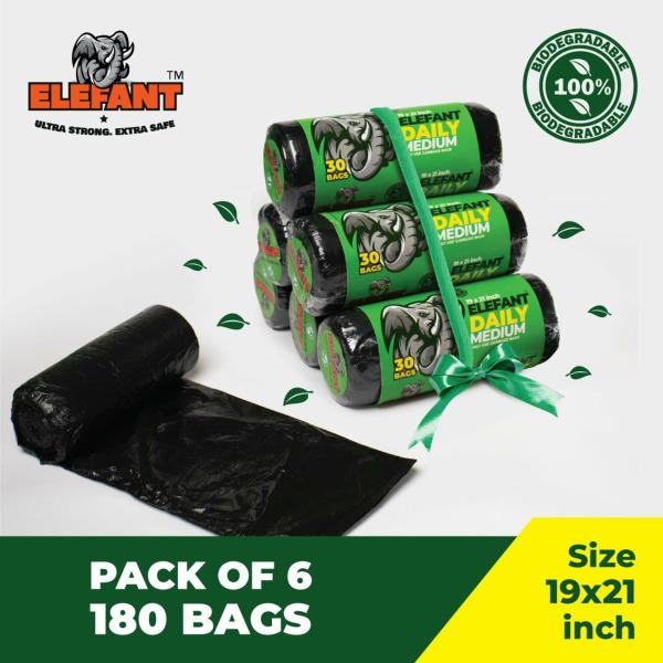 flyfot Black Elefant Daily Garbage Bag (M), 20 l (Pack of 180) JioMart