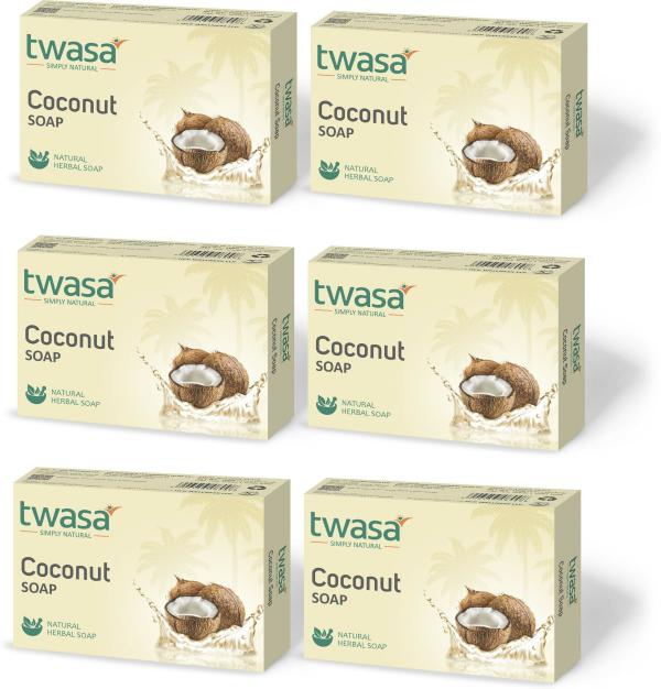 Twasa Creamy Coconut Beauty Bar Natural Soap for Men and Women 600g (Pack  of 6) - JioMart