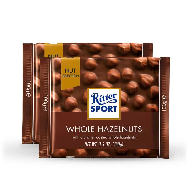 Ritter Sport Whole Hazelnut Milk Chocolate 100g (Pack of 2) Ritter Sport Chocolates Nut