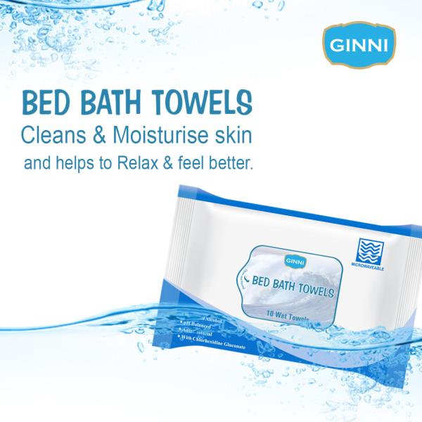 GINNI Sponge Bed Bath Towel Wet Wipes For Adults & Patients (10 Pulls/Pack, Pack of 3) (70 GSM