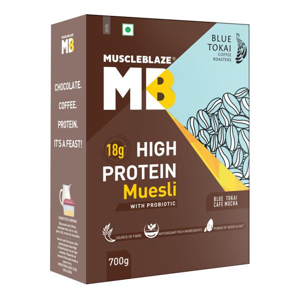 Muscleblaze High Protein Muesli, Blue Tokai Cafe Mocha, 18 Protein