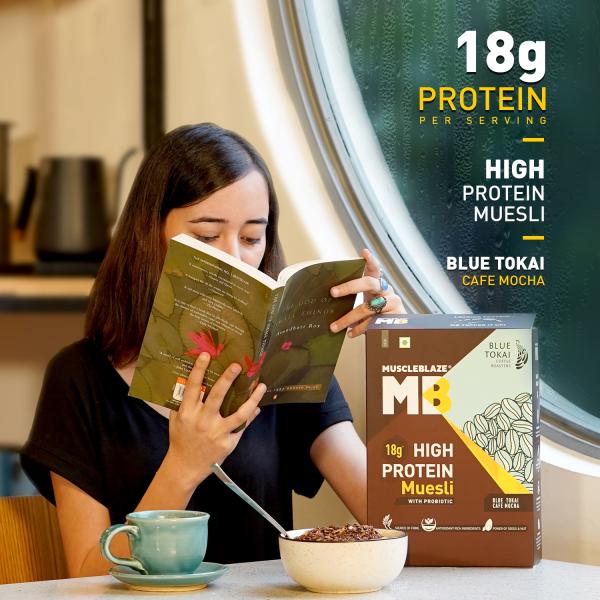 Muscleblaze High Protein Muesli, Blue Tokai Cafe Mocha, 18 Protein