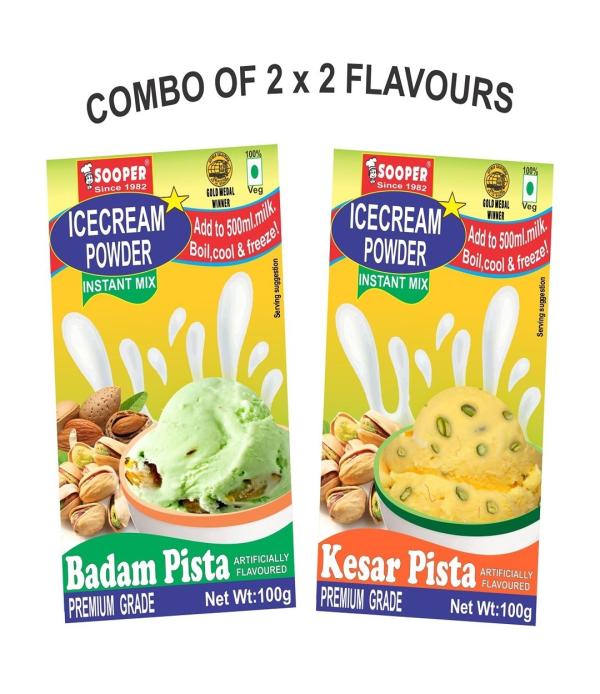 SOOPER ICE CREAM MIX POWDER 2 KESAR PISTA+2 BADAM PISTA COMBO 400 g