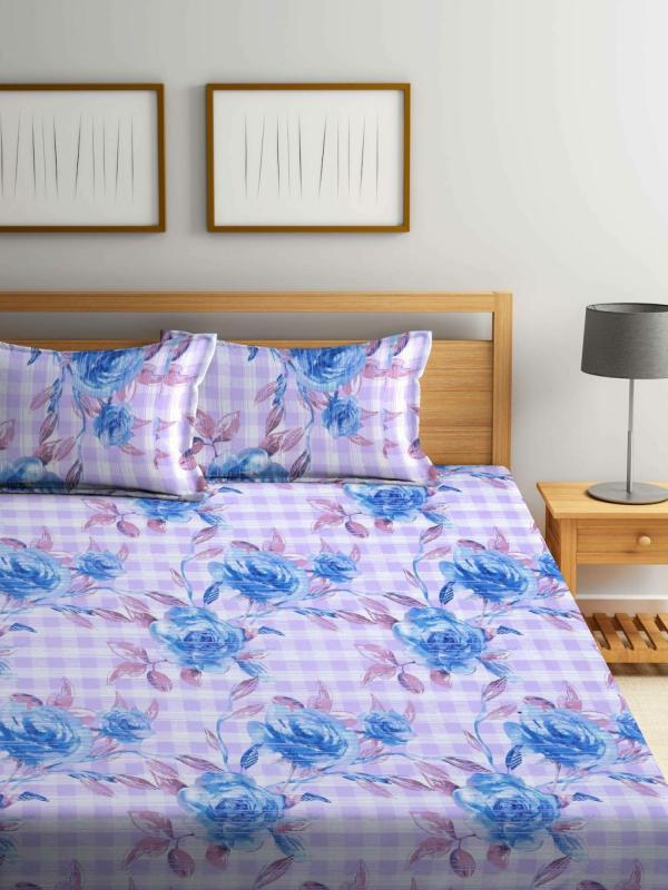 Bombay Dyeing 120 TC Cotton King Size Abstract Flat Bedsheet (Blue