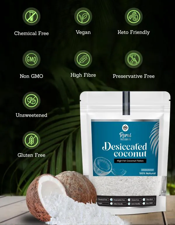 Desiccated Coconut Flakes Dry Grated Coconut Unsweetened, 100 
