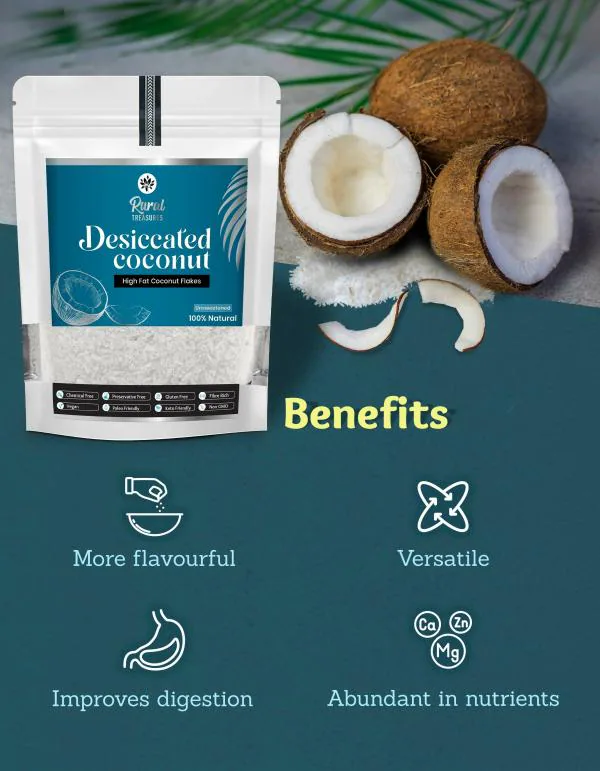 Desiccated Coconut Flakes Dry Grated Coconut Unsweetened, 100 
