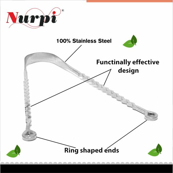 Nurpi oral care steel Tongue cleaner zig zag handle 13 x 5 x 1 cm for
