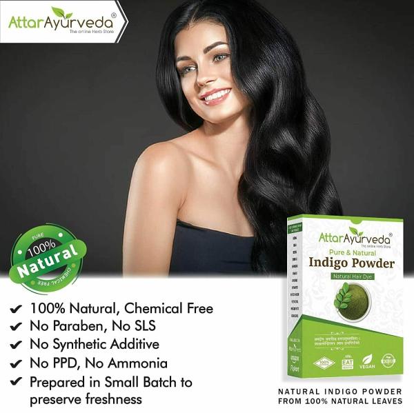 Attar Ayurveda Pure & Natural Hair Dye Indigo Powder 200 g - JioMart