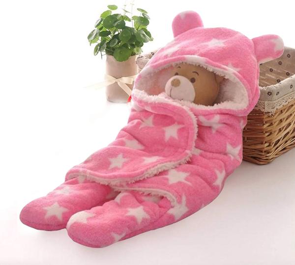 My New Born Self Design Crib Hooded Baby Blanket for AC Room (Polyester