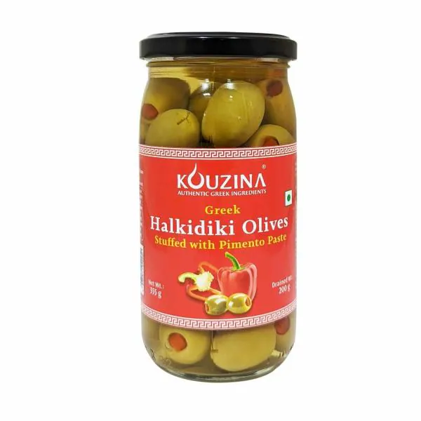 Kouzina Greek Halkidiki Green Olives Stuffed with Pimento Paste, 200g
