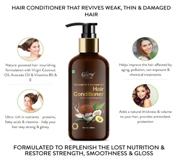 GLOW Skin Care Coconut Oil & Avocado Oil Hair Conditioner Natural