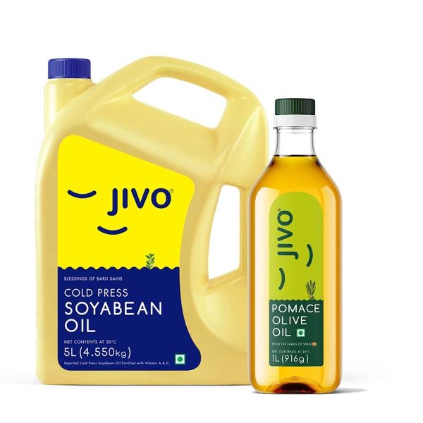 JIVO Cold Press Soyabean Oil 5 Ltr with Jivo Pomace Olive Oil 1 Ltr JioMart