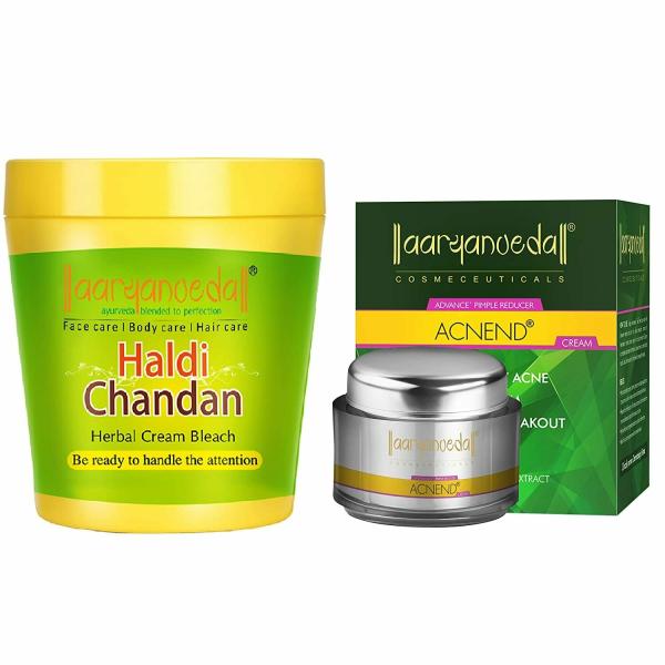 Aryanveda Herbals Haldi Chandan Bleach Cream 250gm & Acnend Anti Acne