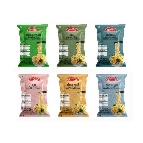 Sri Lakshmi Amma Noodles Pack of 6 Moringa, Pearl,Proso, Samba