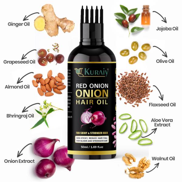 KURAIY pure Onion black seed hair oil spray, natural hair care and hair  growth, prevent hair loss, biotin fast hair growth (50 ml ) & (MEN & WOMEN)  - JioMart