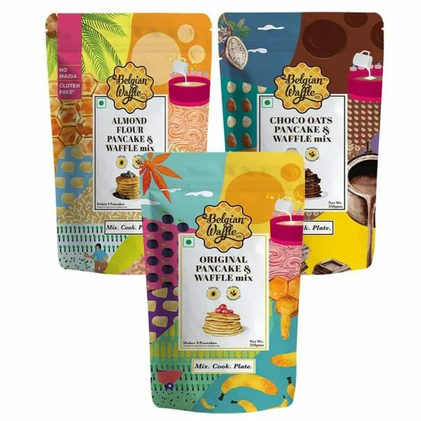 The Belgian Waffle Co Original & Choco Oats & Almond Flour Pancake & Waffle Mix 500g Pack Of 3