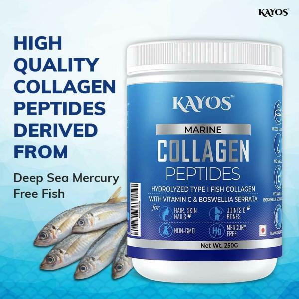 Kayos Marine Collagen Peptides - Mercury Free Hydrolyzed Type 1 Fish  Collagen with Vitamin C & Boswellia Serrata for Healthy Hair, Skin Nails  and Joints - 250g - JioMart