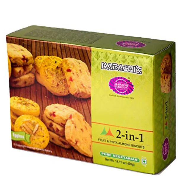 Karachi Bakery Double Delight Fruit and Pista Almond Biscuits, 400 g