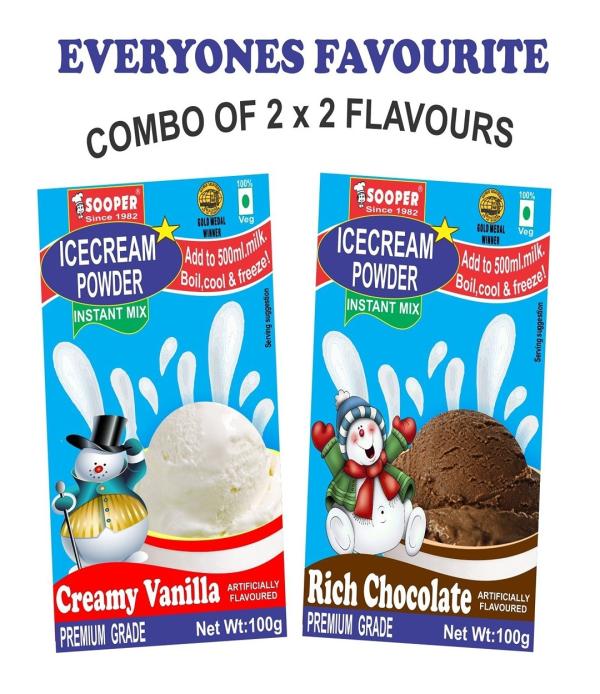 SOOPER ICE CREAM MIX POWDER 2 VANILLA + 2 CHOCO COMBO 400 g (Pack of 4