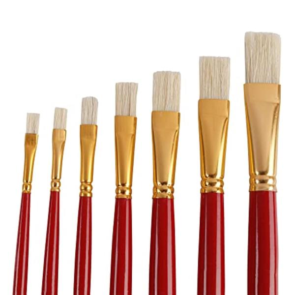 FRKB Natural Hog Flat Hair Paint Brush Set, 7 Piece Set for Oil