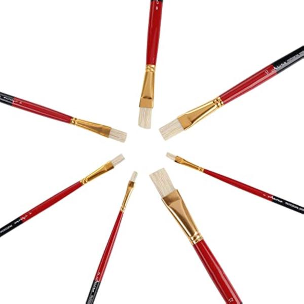 FRKB Natural Hog Flat Hair Paint Brush Set, 7 Piece Set for Oil