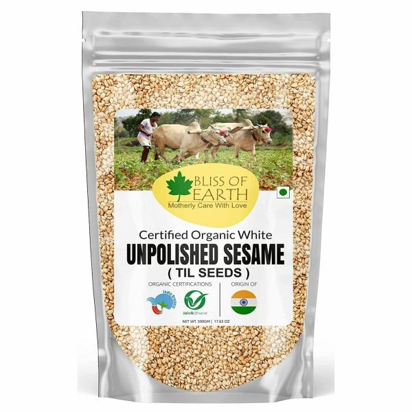 Bliss of Earth USDA Organic Unpolished Sesame Seeds 500gm White For Eating, Raw Til Seeds JioMart