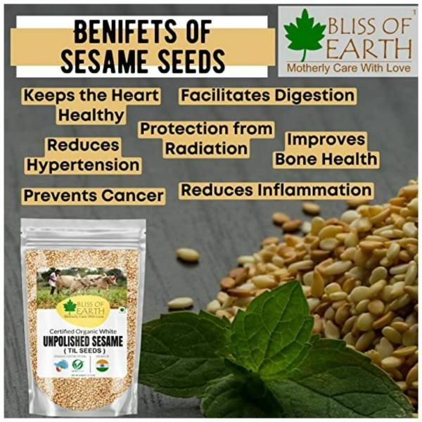 Bliss of Earth USDA Organic Unpolished Sesame Seeds 500gm White For