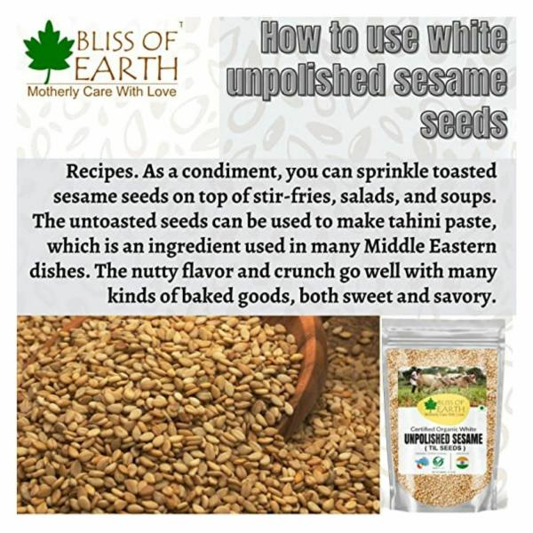 Bliss of Earth USDA Organic Unpolished Sesame Seeds 500gm White For