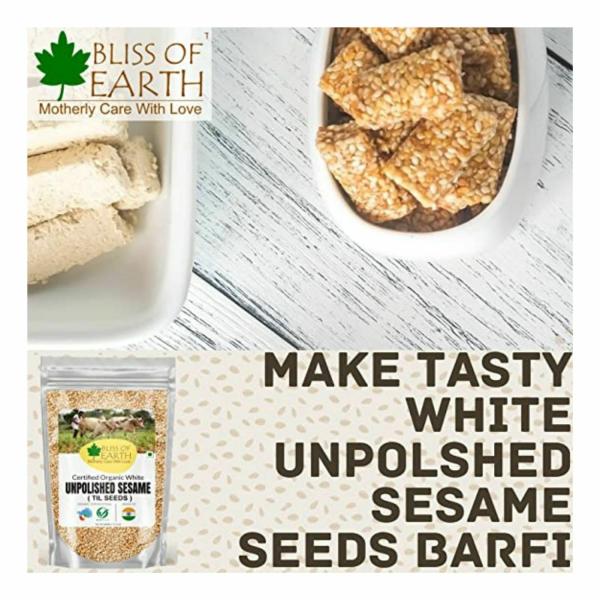 Bliss of Earth USDA Organic Unpolished Sesame Seeds 500gm White For