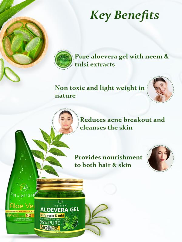NEWISH Pure Natural Aloevera Gel And Neem With Tulsi Aloe Vera Gel Combo  For Hair And Face Massage Gel (330 g) - JioMart