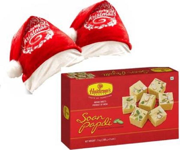 Haldiram's Nagpur Elaichi Soan Papdi (1 kg) with 2 Christmas Caps JioMart