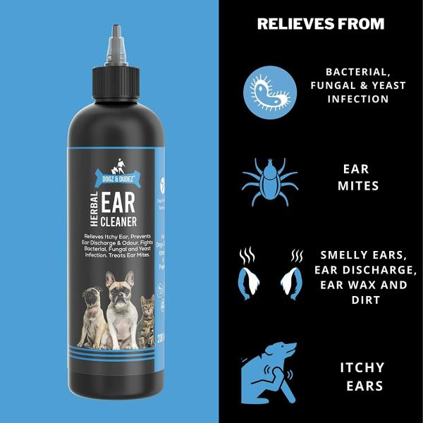 Dogz & Dudez Herbal Ear Cleaner for Dogs, Puppies, Kitten & Cats 200ml Relieves Itchy Ear