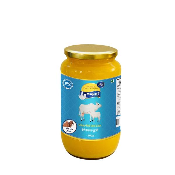 Mukhia Amrutam A2 Desi cow Ghee certified A2 Ghee 1 Litre glass bottle