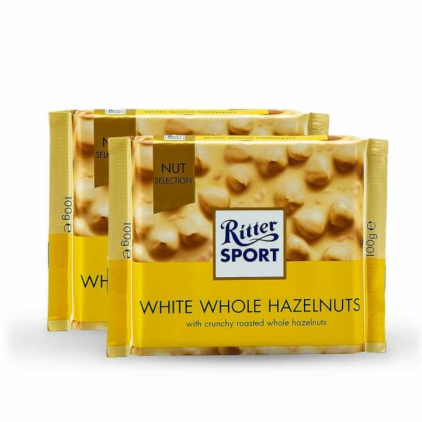 Ritter Sport Whole Hazelnuts White Chocolate 100g (Pack of 2 ) Ritter Sport Chocolates in Nut