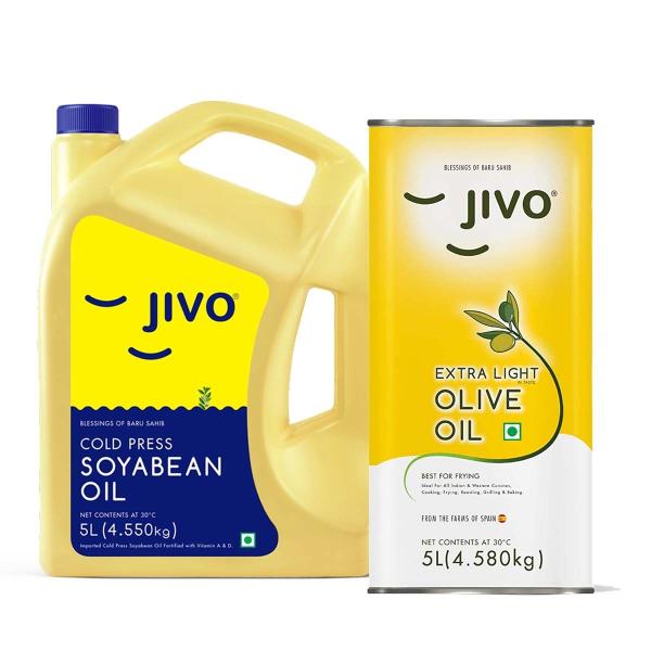 JIVO Cold Press Soyabean Oil 5 Ltr with Jivo Extra Light Olive Oil 5
