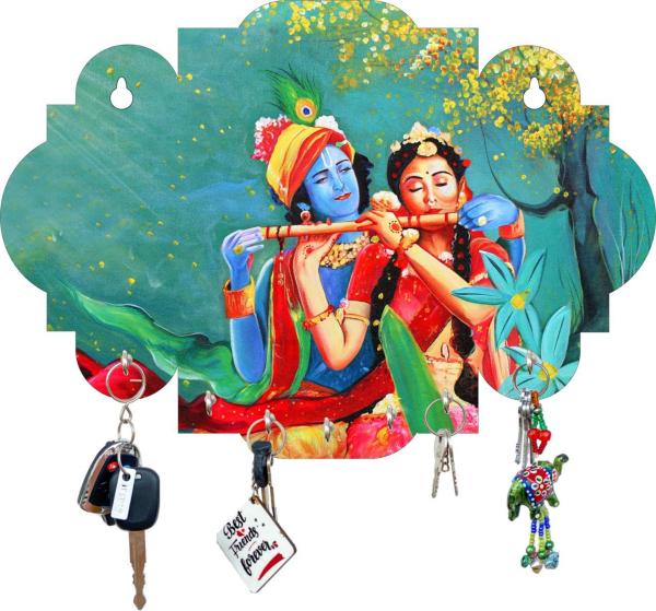 Fashion Bizz Multicolor Wood Radha Krishna Artwork Key Holder With 7 Hooks  - JioMart