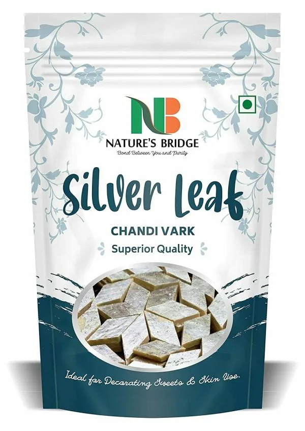Nature's Bridge Chandi Vark Edible Silver Leaf (50 Leaf) German
