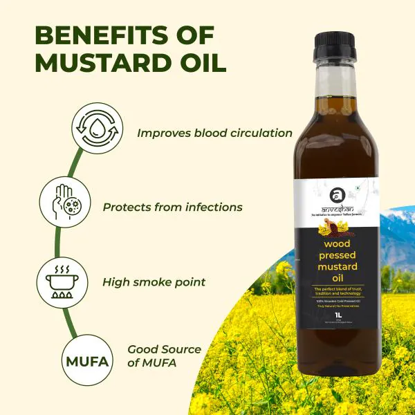 Anveshan Wood Pressed Black Mustard Oil 1 Litre Plastic Bottle