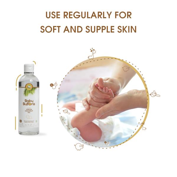 BabyButtons Extra Virgin Coconut Oil For Baby Hair Skin Massage, Cold