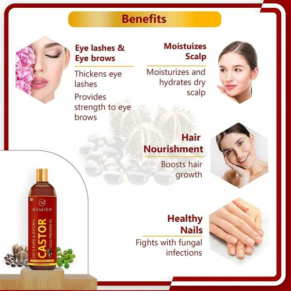 Newish Premium Castor Oil for Hair Growth, Skin and Eyebrow - (200ml) WITH  COMB APPLICATOR - JioMart