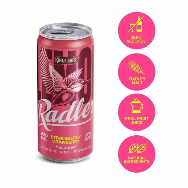Kingfisher Radler Non Alcoholic Beer Strawberry Flavour, 300ml, Pack of