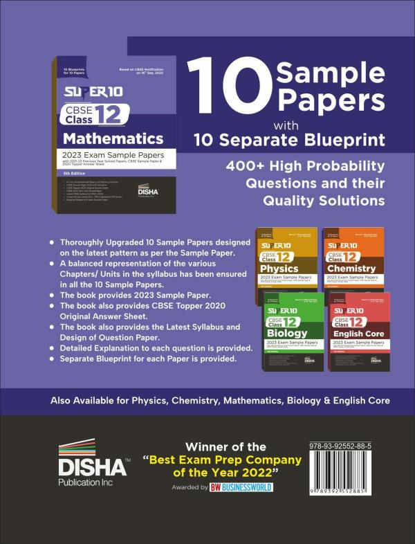 Super 10 CBSE Class 12 Mathematics 2023 Exam Sample Papers with 202122