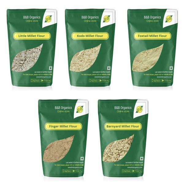 B&B Organics Millet Flours Combo Pack of 5 (Ragi, Foxtail, Little, kodo