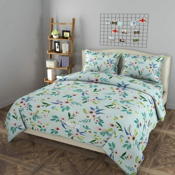 Shinzo Polycotton Fabric Modern Double Bed Bedsheet with 2 Full Size