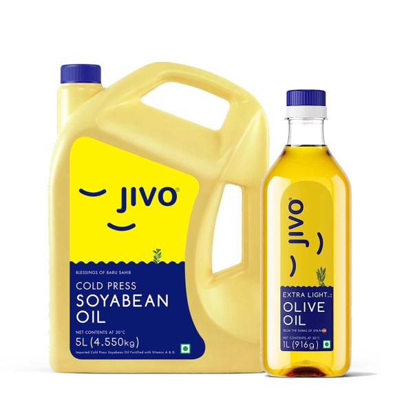 JIVO Cold Press Soyabean Oil 5L + 1L Extra Light Olive Oil JioMart